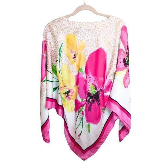 DANA BUCHMAN FUCHSIA AND YELLOW FLOWER BLOUSE W/ FLUTTER SLEEVES - SIZE XS - Picture 2 of 4